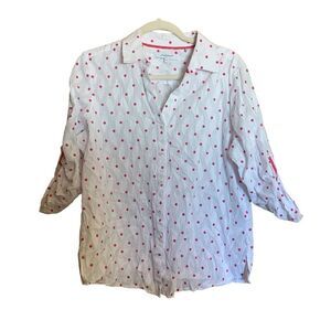 Foxcroft Womens Plus Size 14 Multicolor Polka Dot Button Up Shirt Blouse